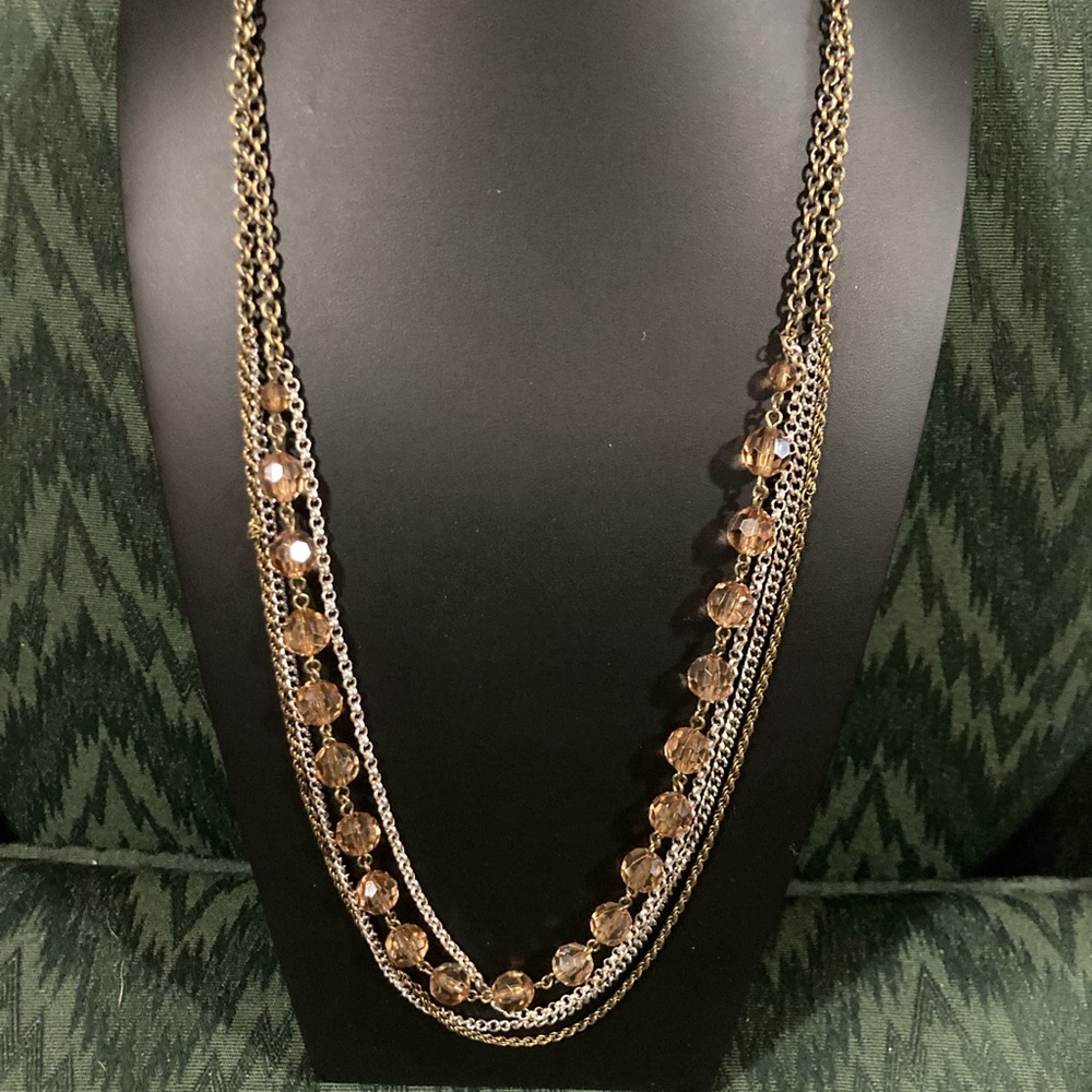 AEO multi antique gold tone, silver tone, brown glass beaded strand necklace